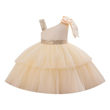 Pageant Party Dress Long Princess Wedding Sloping Collar Sleeveless Double Mesh Skirt With Bow Shoulder A Line Dress For 1 To 8 Years Baby Girl Clothes
Pageant Party Dress Long Princess Wedding Sloping Collar Sleeveless Double Mesh Skirt With Bow Shoulder A Line Dress For 1 To 8 Years Baby Girl Clothes