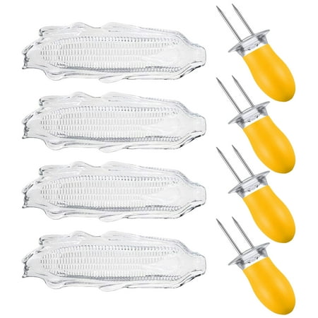 4pcs Corn Tray and 4pcs Corn Cob Holder Set Barbecue Tools