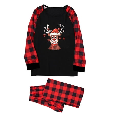

VEKDONE 2023 Clearance Christmas Pajamas for Family 2022 Cute Elk Reindeer Print Red Plaid Family Xmas Pjs Matching Sets Holiday Sleepwear