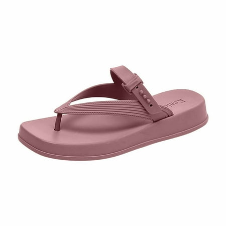 Summer Savings Clearance! PEZHADA Womens Sandals Flip Flops for Women Summer Comfortable Casual Sandals With Wedge Heels Platform Slippers Pink