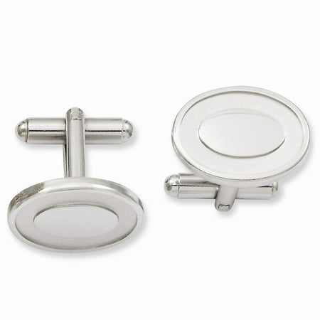 Rhodium-plated Oval with Engraveable Area Cuff Links