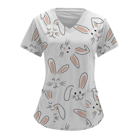 Women Scrubs Top Working Uniform Nurses Clothing Workwear Comfotable Easter Day Printed Short Sleeve V-Neck Streetwear Holiday Cartoon Rabbit Printed Working Tshirts Blouse Tops With Pockets
Women Scrubs Top Working Uniform Nurses Clothing Workwear Comfotable Easter Day Printed Short Sleeve V-Neck Streetwear Holiday Cartoon Rabbit Printed Working Tshirts Blouse Tops With Pockets