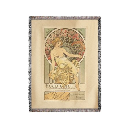 Houbigant Vintage Poster (artist: Mucha, Alphonse) France c. 1900 (60x80 Woven Chenille Yarn Blanket)