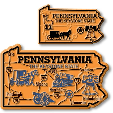 Pennsylvania State Map Giant & Small Magnet Set by Classic Magnets 2-Piece Set