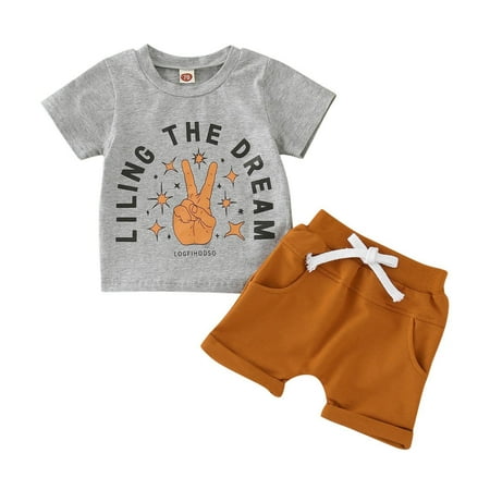 Baby Boy Clothes Sets 2pcs Short Sleeve Letters Print T Shirt Tops Loose Solid Short Pants Casual Summer Outfits
Baby Boy Clothes Sets 2pcs Short Sleeve Letters Print T Shirt Tops Loose Solid Short Pants Casual Summer Outfits