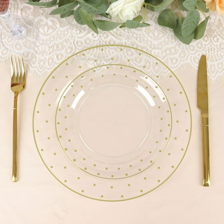 Efavormart 10 Pack | 7.5 Clear With Gold Dot Rim Plastic Dessert Plates Round Salad Disposable Tableware Plates
Efavormart 10 Pack | 7.5 Clear With Gold Dot Rim Plastic Dessert Plates Round Salad Disposable Tableware Plates
