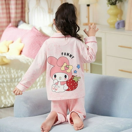 Sanrio Hello Kitty Kids Long Sleeve Pajamas Set Cute Melody Autumn Sleepwear Anime Cinnamoroll Homewear Girl Children Clothing