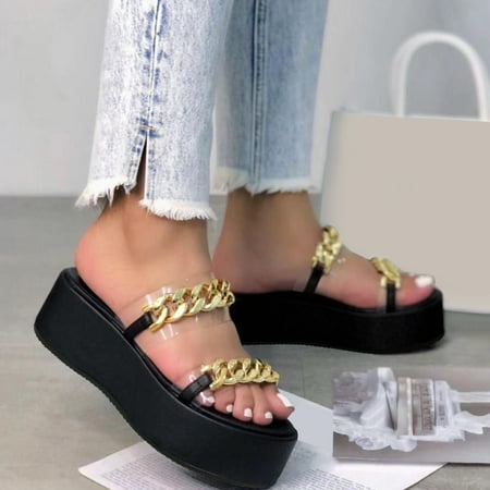 uikmnh Slippers for Women Transparent Chain Sandals Open Toe Wedge Platform Slippers Black 8
uikmnh Slippers for Women Transparent Chain Sandals Open Toe Wedge Platform Slippers Black 8