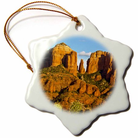 3dRose Cathedral Rock at Sunset, Prickly Pear Cactus, Sedona, Arizona, USA, Snowflake Ornament, Porcelain, 3-inch 3dRose Cathedral Rock at Sunset, Prickly Pear Cactus, Sedona, Arizona, USA, Snowflake Ornament, Porcelain, 3-inch