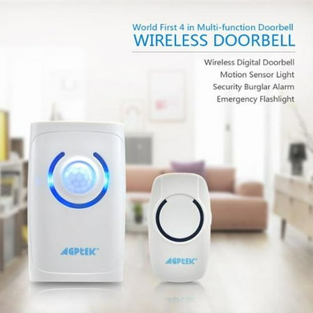 agptek wireless doorbell blue led indicator 36 chimes loud ring doorbell solid white light