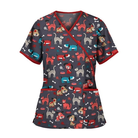 Scrub Top for Women Ladies Cute Dog Cat Printed Casual V-neck Blouse Short Sleeve Workwear Blouse Shirt
Scrub Top for Women Ladies Cute Dog Cat Printed Casual V-neck Blouse Short Sleeve Workwear Blouse Shirt