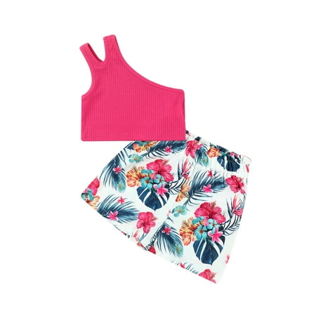 Arvbitana 2Pcs Toddler Baby Girl Summer Clothes Set One-Shoulder Solid Knit Ribbed Vest + High Waist Flower Print Shorts 1-6 Years
Arvbitana 2Pcs Toddler Baby Girl Summer Clothes Set One-Shoulder Solid Knit Ribbed Vest + High Waist Flower Print Shorts 1-6 Years