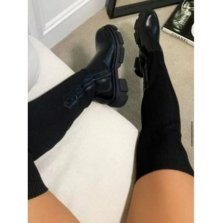ROASO Women s Zipper Thigh High Boots Black