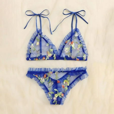 ALSLIAO Womens Floral Lace Bra Set See Through Thin Underwear Lingerie And Panties Set Blue XL
ALSLIAO Womens Floral Lace Bra Set See Through Thin Underwear Lingerie And Panties Set Blue XL