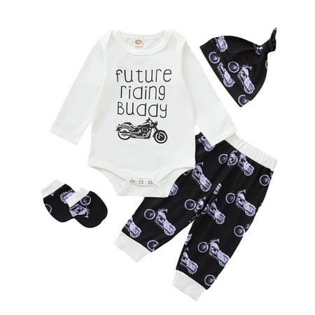 KIMI BEAR 0-3 Months Baby Boys Romper Outfits Newborn Boys Fall Winter Clothes Cartoon Motorbike Print Round Neck Long Sleeve Jumpsuit Pants Hat Gloves 4PCs Set White Black
KIMI BEAR 0-3 Months Baby Boys Romper Outfits Newborn Boys Fall Winter Clothes Cartoon Motorbike Print Round Neck Long Sleeve Jumpsuit Pants Hat Gloves 4PCs Set White Black