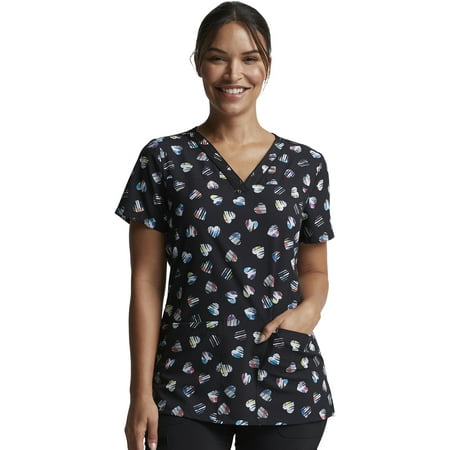 Dickies EDS Scrubs Top For Women V-Neck DK718 S Love U Dots