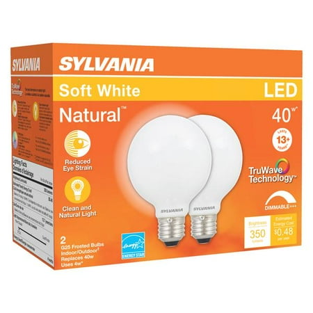 2PC Sylvania Natural G25 E26 (Medium) LED Bulb Soft White 40 Watt Equivalence 2 pk
2PC Sylvania Natural G25 E26 (Medium) LED Bulb Soft White 40 Watt Equivalence 2 pk
