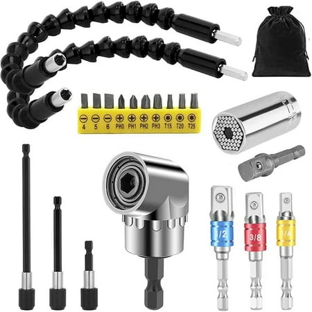 Flexible Drill Bit Extension Set 105°Right Angle Drill Bit Attachment 1/4 3/8 1/2 inch Universal Socket Adapter
Flexible Drill Bit Extension Set 105°Right Angle Drill Bit Attachment 1/4 3/8 1/2 inch Universal Socket Adapter