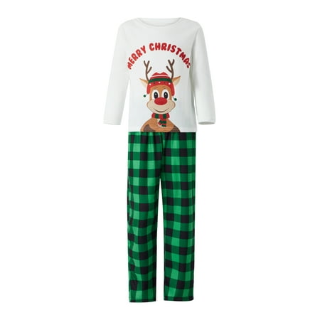 

Wassery Pajamas Sets Family Matching Sleepwear Letter Elk Print Long Sleeve Tops Plaid Long Pants Parents Kids Festival Party PJs for Couples Kids Baby