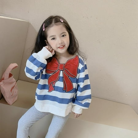 Spring Autumn Girl Striped Sweatshirts Bow Loose Fit Long Sleeve Tops Toddler Drop Shoulder Clothing for Kids
Spring Autumn Girl Striped Sweatshirts Bow Loose Fit Long Sleeve Tops Toddler Drop Shoulder Clothing for Kids
