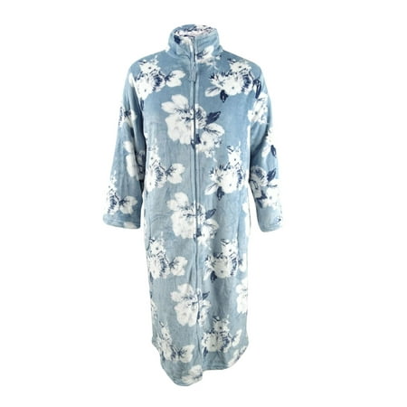 Miss Elaine Women s Floral-Print Fleece Long Zipper Robe