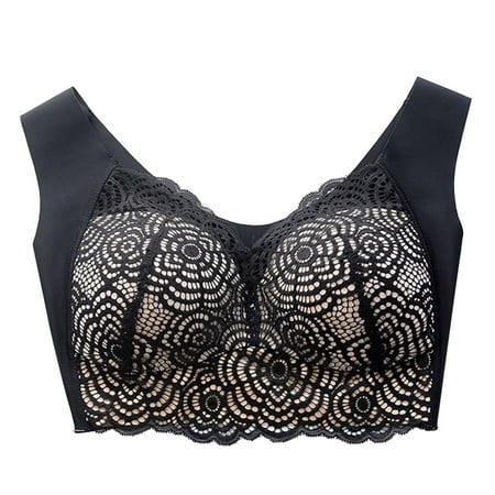 MIARHB Women s Plus Size Unadjustable Sports Extra-Elastic Breathable Lace Trim Bra