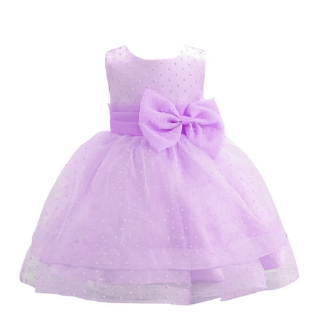 

gvdentmToddler Girl s Polka Dots Mesh Flounce Long Sleeve Flared Shirred Dress Flower Girl Dress Purple 2-3 Years