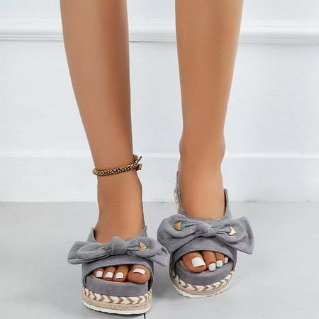 Fjofpr Slippers for Women Women s Summer Flat-shaped Hemp Rope Platform Shoes Bow Slippers Hot