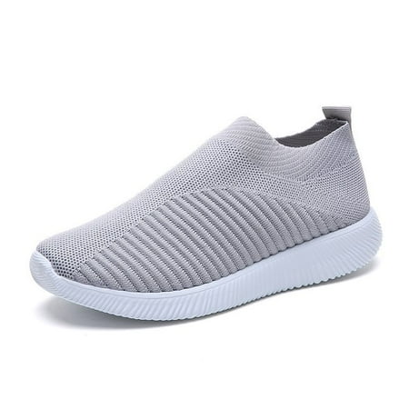 Womens Walking Shoes Slip On Elastic Knit Running Shoes Mesh Breathable Workout Sneakers