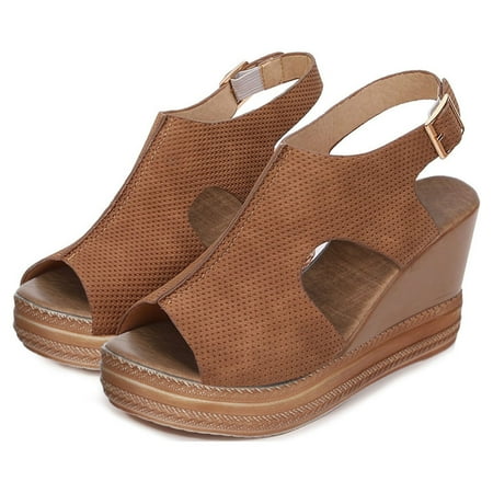 ZHELIYO Women s sandals Women s Ladies Fashion Solid Wedges Casual Buckle Strap Roman Shoes Sandals Brown 7
ZHELIYO Women s sandals Women s Ladies Fashion Solid Wedges Casual Buckle Strap Roman Shoes Sandals Brown 7