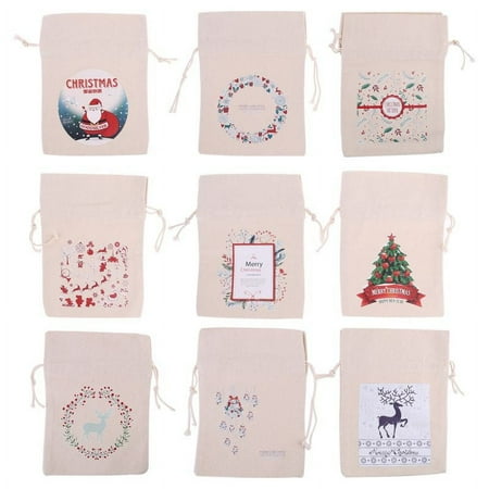 Qisuw Canvas Drawstring Bag Christmas Small Candy Storage Reusable