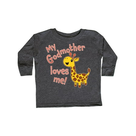 Inktastic My Godmother Loves me- cute giraffe Gift Toddler Boy or Toddler Girl Long Sleeve T-Shirt