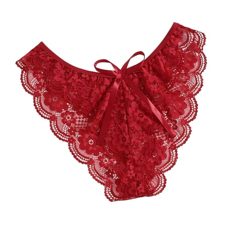 Dadaria Ladies Underwear Women Solid Lace Underwear Hollow Out Bowknot Lingerie Panties Ladies Underwear Underpants Wine M Women