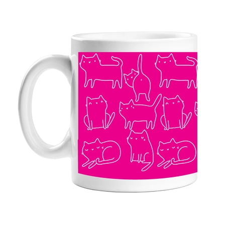 All Gifts Doodle Design Cats Fuchsia Coffee Mug