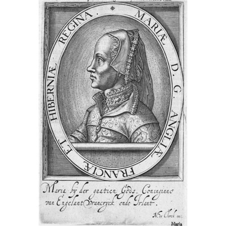 Mary I (1516-1558) Nqueen Of England And Ireland 1553-58 Line Engraving Dutch 17Th Century Rolled Canvas Art - (24 x 36)