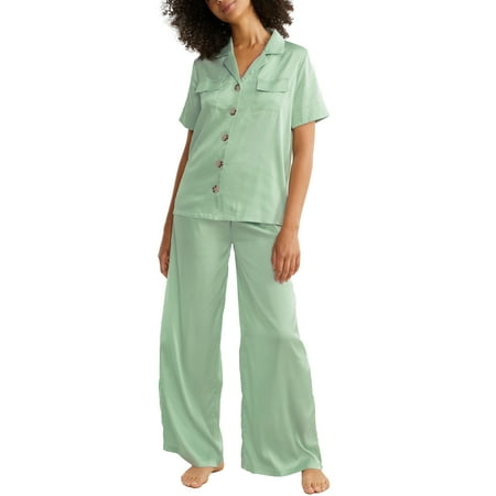 Kilo Brava Womens Wide Leg Satin Pajama Set Style-14035