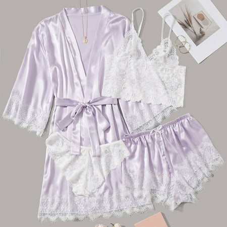 Paiwinds Savings Clearance Women Plus Size Sexy Lingerie Silk Robe Satin Bathrobe Four-piece Set Sleepwear Pajamas Purple
Paiwinds Savings Clearance Women Plus Size Sexy Lingerie Silk Robe Satin Bathrobe Four-piece Set Sleepwear Pajamas Purple
