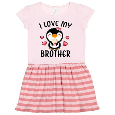 Inktastic I Love My Brother with Cute Penguin and Hearts Gift Toddler Girl Dress
