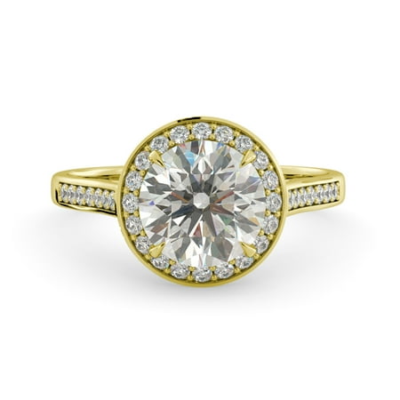 2.05 dwt Round Forever One Moissanite & Halo Diamond Engagement Ring 18kYellowGold