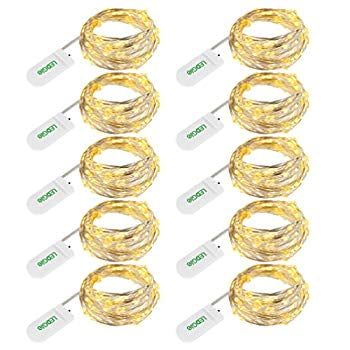 LED Starry String Lights Copper Wire 24 LEDs Mood Lights 3.9ft Waterproof Starry Fairy Lights for Party Wedding Holiday Decoration, Battery Powered(Included), Warm White, 10 Packs