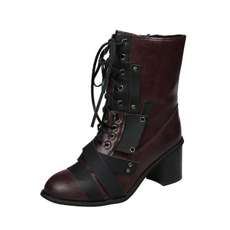 Women Walking Shoes Ladies Fashion Vintage Colorblock Leather Lace Up Side Zip Chunky High Heel Short Boots Ankle Boots for Women PU Purple
Women Walking Shoes Ladies Fashion Vintage Colorblock Leather Lace Up Side Zip Chunky High Heel Short Boots Ankle Boots for Women PU Purple