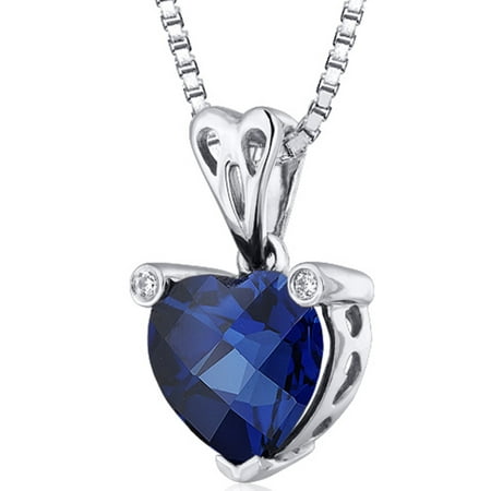 Peora 2.50 Carat T.G.W. Heart Cut Created Blue Sapphire Rhodium over Sterling Silver Pendant, 18