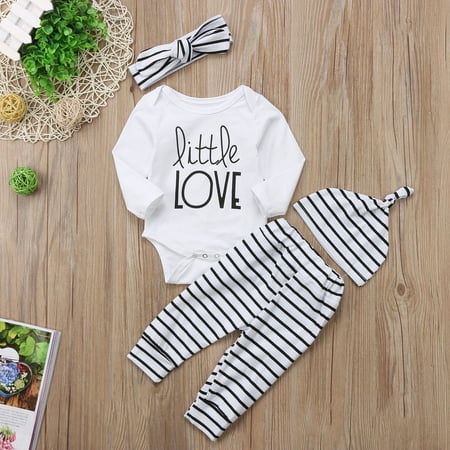 4PCS Newborn Infant Baby Girls Boys Long Sleeve Cotton Romper Jumpsuit Playsuit Outfits + Striped Long Pants + Headband + Hat Clothes Set
4PCS Newborn Infant Baby Girls Boys Long Sleeve Cotton Romper Jumpsuit Playsuit Outfits + Striped Long Pants + Headband + Hat Clothes Set