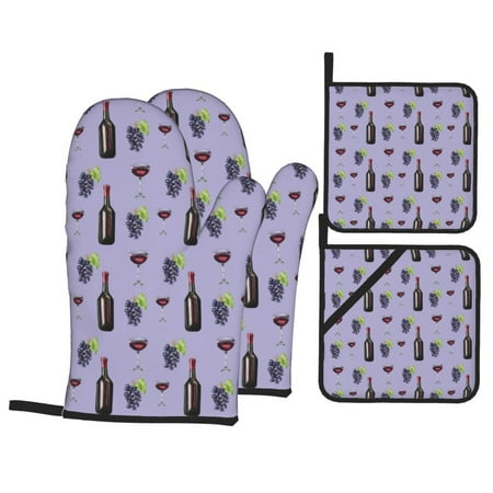 Oven Mitts and Pot Holders 4 pcs Set Purple Wine Element Pattern Heat Resistant Pot Holders Oven Mitts for kitchen Non-Slip Hanging Loop Oven Glove Potholders for Baking Cooking
Oven Mitts and Pot Holders 4 pcs Set Purple Wine Element Pattern Heat Resistant Pot Holders Oven Mitts for kitchen Non-Slip Hanging Loop Oven Glove Potholders for Baking Cooking