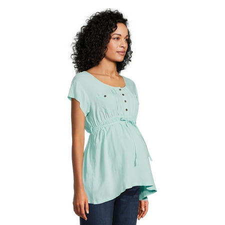 Oh! Mamma Women s Maternity Short Sleeve Nursing Friendly Pintuck Top