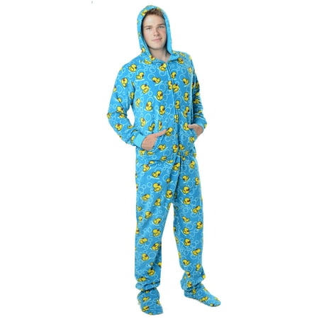 Footed Pajamas - Splish Splash Blue Adult Hoodie Fleece Onesie