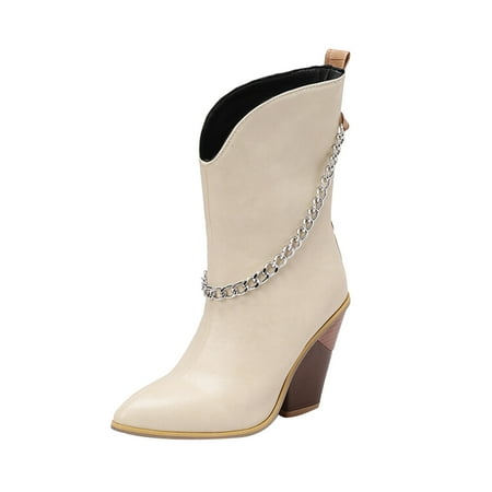 ZMHEGW Boots for Women Leather Metal Chain Decoration Pointed Thick High Heel Short Boots Shoes
ZMHEGW Boots for Women Leather Metal Chain Decoration Pointed Thick High Heel Short Boots Shoes