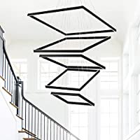 

Modern Square LED Chandelier Lighting LED Pendant Ceiling Light Fixture 5-Ring Dimmable Contemporary Chandelier for Villa Living Room Entryway Foyer Staircase Black 6000K Cool Wihite 160W