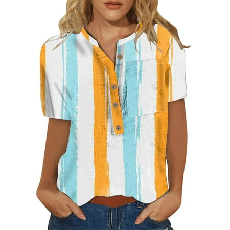Aligament Adjustable Womens Summer Tops Short Sleeve Fashion Casual Trendy Printed Tee Shirt Button Neckline T Shirts Ladies Blouses Beaded V Neck Top Black Pajama Top Women Yellow L
Aligament Adjustable Womens Summer Tops Short Sleeve Fashion Casual Trendy Printed Tee Shirt Button Neckline T Shirts Ladies Blouses Beaded V Neck Top Black Pajama Top Women Yellow L