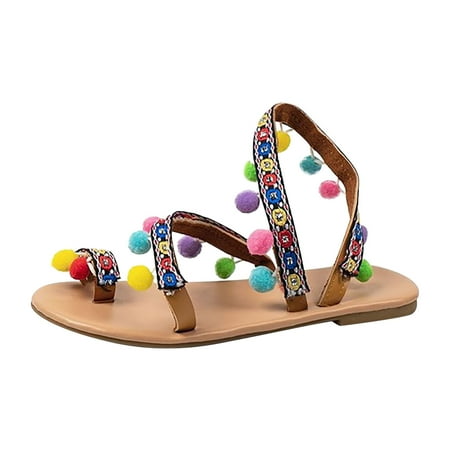 Womens Ethnic Style Flats Sandals Fashion Toe Ring Mini Heels Strappy Sandal Cute Fuzzy Ball Summer Casual Slides Sandal Slippers
Womens Ethnic Style Flats Sandals Fashion Toe Ring Mini Heels Strappy Sandal Cute Fuzzy Ball Summer Casual Slides Sandal Slippers